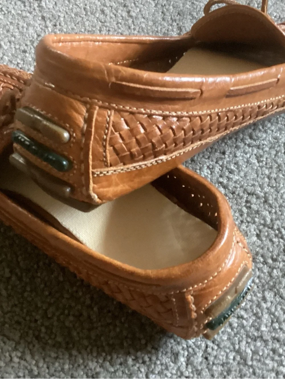 Cole Haan Tan Woven Leather Slip-On Loafers